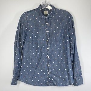 J.Crew Polka Dot Denim Button Up Long Sleeve XS
